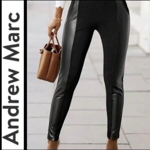 Black suede Pants with Faux-Leather Side Panels (P38261)